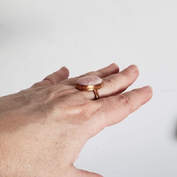 Sz 10 Natural Pink RHODOCHROSITE Ring in solid Copper Artisan Made - Picture 2 of 14